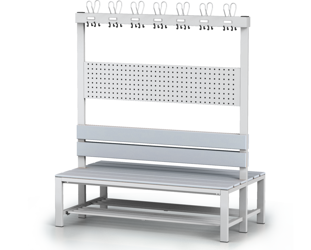 Double-sided benches with backrest and racks, PVC sticks -  with a reclining grate 1800 x 1500 x 830